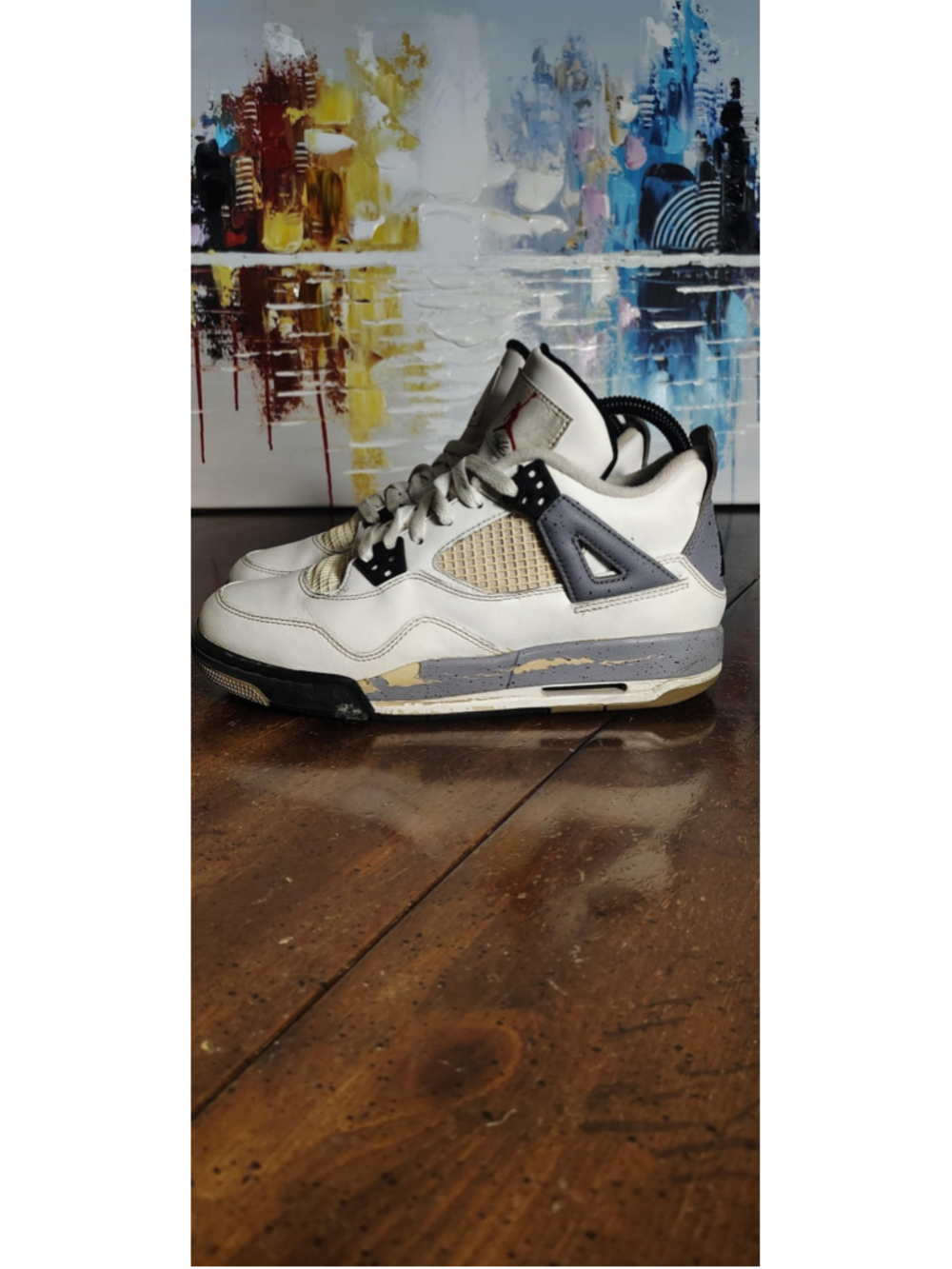 Air Jordan 4 Retro Shoes Youth Size 6Y White Cement Sneakers 408452-103